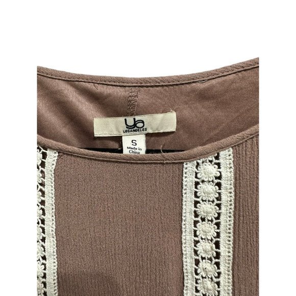 Ya Los Angeles Small Brown‎ Ivory Cold Shoulder Tunic Top Crochet Boho Peasant - Picture 2 of 8